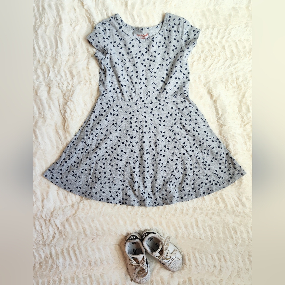 Cat & Jack Gray Heart Pattern Kids Dress